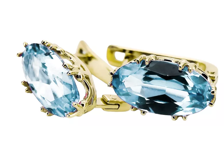 Or jaune 8 carats 333 Aquamarine des boucles d'oreilles vec021x-aq Russe Soviétique URSS Vintage Art Deco style
